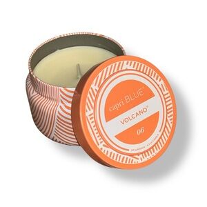 NWT Anthropologie Capri Blue Volcano Tangerine Printed Travel Tin Candle